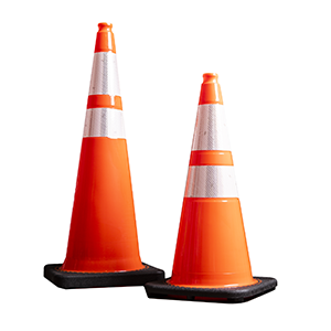 Traffic barricades and construction cones