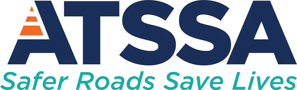 ATSSA logo with an orange traffic cone in the A. Below, teal text reads: Safer Roads Save Lives..